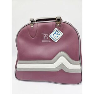 VTG Brunswick Bowling Bag Pink Mauve Gray Wave Retro Single Ball w/ Metal Rack